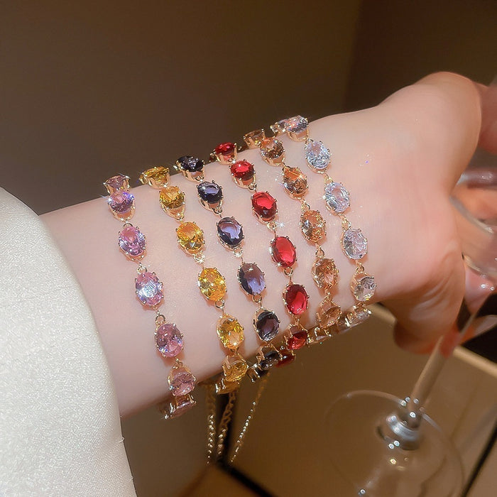Sparkling Zircon Geometric Oval Copper Bangle Minimalist Light Luxury Fashion Bracelet
