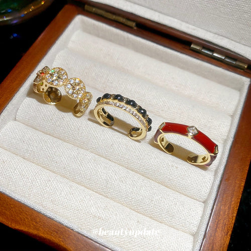 14K Gold Plated Enamel Zircon Round Open Ring For Women