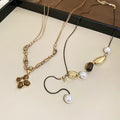 Vintage Maillard Style Tiger Eye And Faux Pearl Flower Pendant Necklace For Women view 3