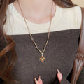Vintage Maillard Style Tiger Eye And Faux Pearl Flower Pendant Necklace For Women view 2