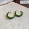 Alloy Silver Needle Enamel Geometric C Shape Stud Earrings Minimalist Round Forest Style Jewelry view 4