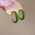 Alloy Silver Needle Enamel Geometric C Shape Stud Earrings Minimalist Round Forest Style Jewelry view 2