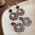 Retro Maillard Style Leopard Print Acrylic Resin Round Pendant Drop Earrings With Silver Pins view 2