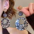 Retro Maillard Style Leopard Print Acrylic Resin Round Pendant Drop Earrings With Silver Pins view 3