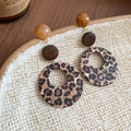Retro Maillard Style Leopard Print Acrylic Resin Round Pendant Drop Earrings With Silver Pins view 4