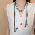 Vintage Bohemian Braided Suede Metal Sweater Necklace Multi Wear Ethnic Waist Chain view 3
