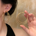 European Style Metallic Iron Multi Layer Geometric Round Hoop Earrings For Women view 1