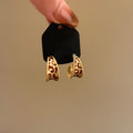 Alloy Retro Leopard Print Enamel C Shape Stud Earrings For Women Modern Geometric Round Jewelry view 3