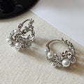 Korean Minimalist Faux Pearl Rhinestone Hollow Flower Basket Ear Cuff Earrings view 3