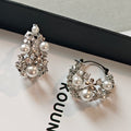 Korean Minimalist Faux Pearl Rhinestone Hollow Flower Basket Ear Cuff Earrings view 2