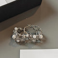 Korean Minimalist Faux Pearl Rhinestone Hollow Flower Basket Ear Cuff Earrings view 4