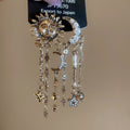 European Style Faux Pearl Moon Star Tassel Portrait Drop Earrings For Women view 2