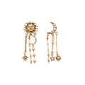 European Style Faux Pearl Moon Star Tassel Portrait Drop Earrings For Women view 5