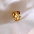 18K Gold Plated Tiger Eye Zircon Double Layer Open Ring Vintage Maillard Oval Geometric Jewelry view 3