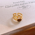 18K Gold Plated Tiger Eye Zircon Double Layer Open Ring Vintage Maillard Oval Geometric Jewelry view 4
