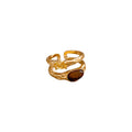 18K Gold Plated Tiger Eye Zircon Double Layer Open Ring Vintage Maillard Oval Geometric Jewelry view 5
