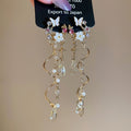 Court Style Acrylic Flower Butterfly Rhinestone Teardrop Tassel Drop Earrings For Women view 2