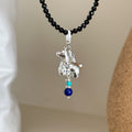 Artificial Crystal Beaded Horse Pendant Necklace Adjustable Minimalist Clavicle Sweater Chain For Women view 3