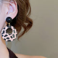 Maillard Style Leopard Print Acetate Wood Round Geometric Diamond Drop Earrings view 4