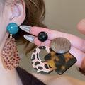 Maillard Style Leopard Print Acetate Wood Round Geometric Diamond Drop Earrings view 2