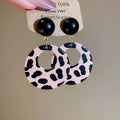 Maillard Style Leopard Print Acetate Wood Round Geometric Diamond Drop Earrings view 3