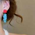 Geometric Square Resin Grape Tassel Drop Earrings With Silver Pins, Sweet Hong Kong Style view 3