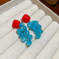 Geometric Square Resin Grape Tassel Drop Earrings With Silver Pins, Sweet Hong Kong Style view 2