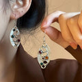 Vintage Alloy Rhinestone Hollow Oval Pendant Drop Earrings Ethnic Geometric Ear Hook Jewelry view 1