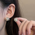 Elegant French Tea Crystal Firework Studs With Alloy Silver Pin, Square Zircon Rhinestone Cluster Earrings view 1