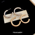 Minimalist Metal C Shape Stud Earrings With Spotted Wrinkle Texture Geometric Round Design view 2