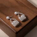 French Vintage Woven Basket Pearl Rhinestone Drop Earrings Elegant Luxury Alloy Silver Needle Earrings view 3