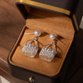 French Vintage Woven Basket Pearl Rhinestone Drop Earrings Elegant Luxury Alloy Silver Needle Earrings view 4