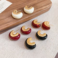 18K Gold Plated Resin C-Shaped Stud Earrings With Silver Pins, Retro Hong Kong Style view 3