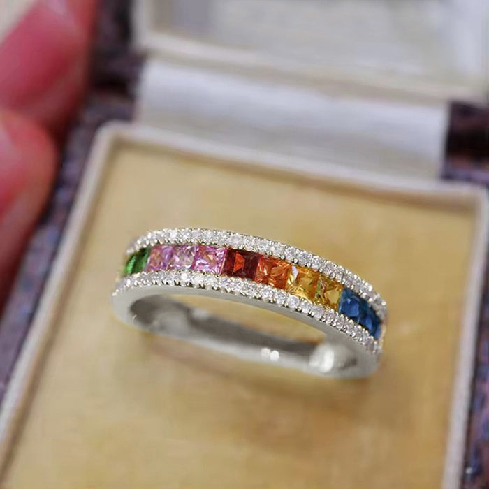 Colorful Zircon Ring For Women, Dopamine Style Delicate Fashion Finger Jewelry Accessory