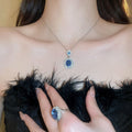 Sparkling Rhinestone Oval Alloy Jewelry Set With Ring Necklace Earrings Light Luxury Style view 3
