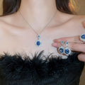 Sparkling Rhinestone Oval Alloy Jewelry Set With Ring Necklace Earrings Light Luxury Style view 1