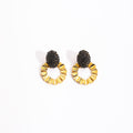 Vintage Luxury Rhinestone Oval Studs With Gold Alloy Pleated Round Hoop Statement Dangle Earrings view 5