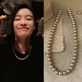 French Vintage Faux Pearl Round Pendant Necklace For Women Court Style Geometric Collarbone Chain view 1
