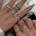 Sparkling Zircon Pearl Geometric Multi Layer Open Ring For Women view 1