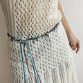Handwoven Rococo Boho Suede Cord Sweater Necklace With Geometric Peace Buckle Waist Chain Style view 4