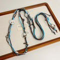 Handwoven Rococo Boho Suede Cord Sweater Necklace With Geometric Peace Buckle Waist Chain Style view 2