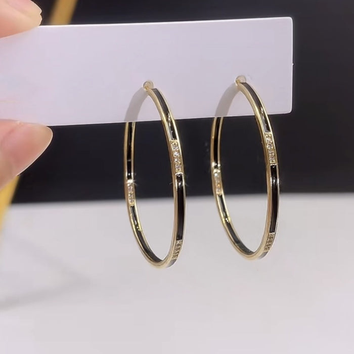 14K Gold Plated Copper Hollow Round Hoop Earrings With Silver Posts Vintage Geometric Style
