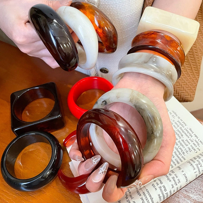 Marbled Resin Square Oval Bangle Minimalist Designer Style Fashion Bracelet