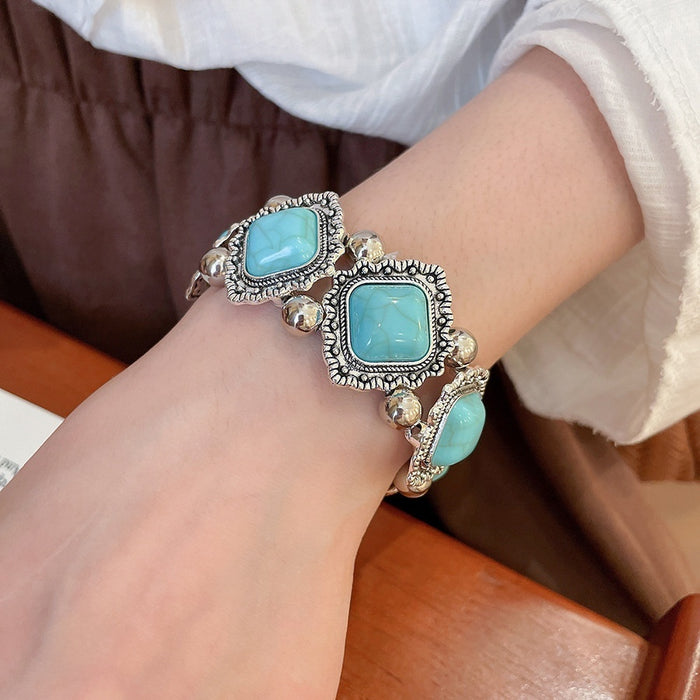Vintage Acrylic Geometric Diamond Stretch Bangle Niche Retro Style Statement Bracelet