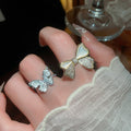14K Gold Plated Zircon Bow Flower Open Ring For Women view 3
