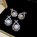 Light Luxury Geometric Round Faux Pearl Zircon Drop Earrings For Women view 2