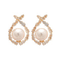 Light Luxury Geometric Round Faux Pearl Zircon Drop Earrings For Women view 5