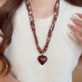Old Money Style Resin Beaded Waterdrop Heart Pendant Sweater Necklace Vintage Fashion Jewelry view 3