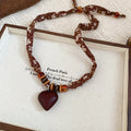 Old Money Style Resin Beaded Waterdrop Heart Pendant Sweater Necklace Vintage Fashion Jewelry view 4