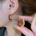 Red Enamel Alloy Irregular Geometric Round Pendant Drop Earrings Vintage Hong Kong Style view 1